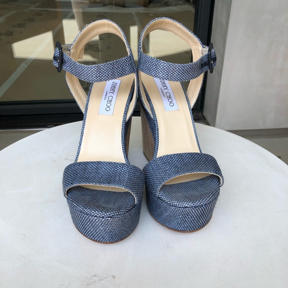 Jimmy Choo Denim Wedge Ankle Strap